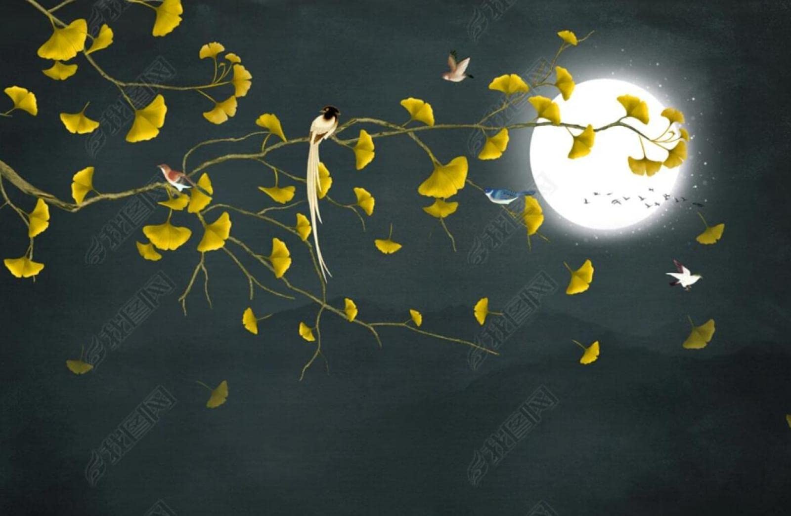 Wallpaper for Living Room Ginkgo Biloba Bird Wallpaper Mural 3D Wallpaper for Bedroom S-16888 300X210CM