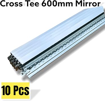 10x Mirror/Chrome Suspended Ceiling Grid Component, Mirroring Cross Tee Section 600mm x 24mm T24 T600