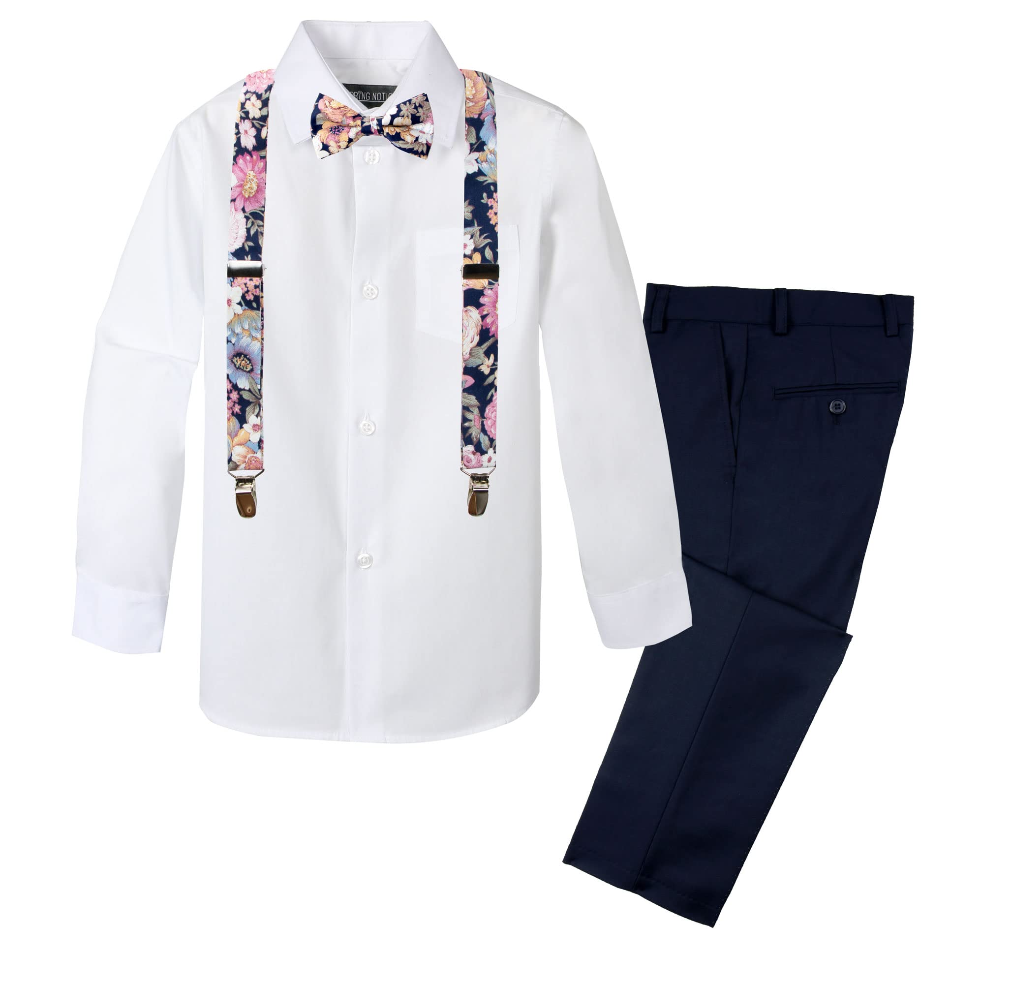 Spring Notion Boys' 4-Piece Floral Suspenders Outfit