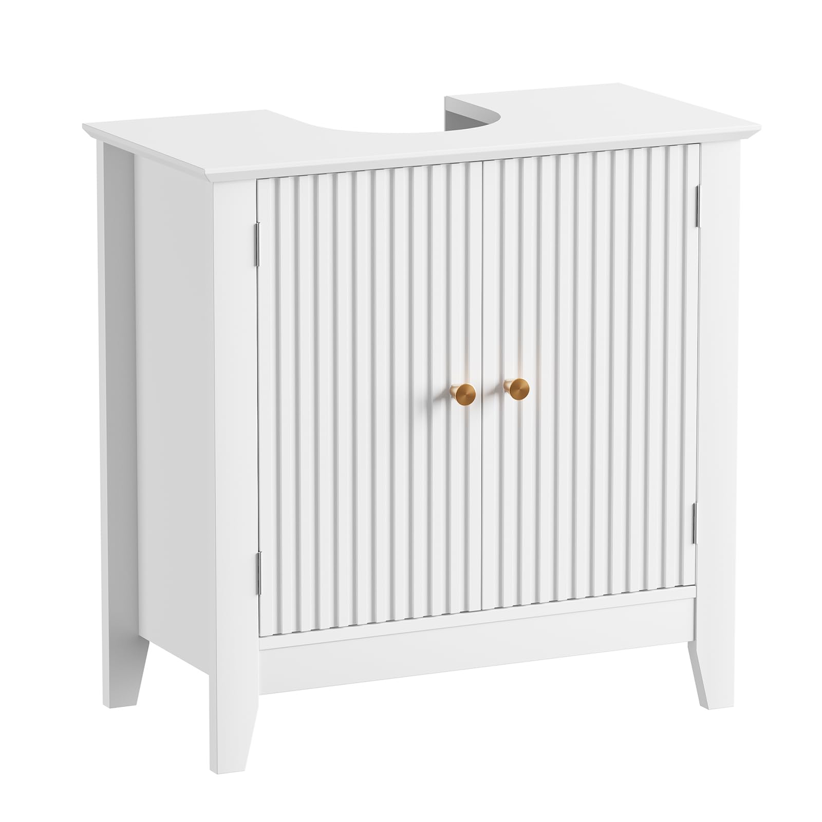 REDAYFUR Under Sink Bathroom Cabinet with U-Shape Cut-Out in White