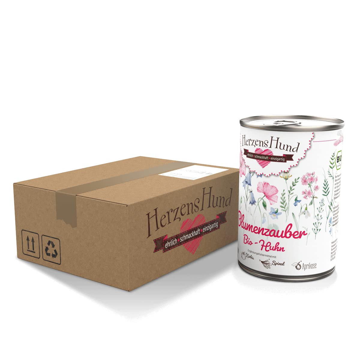 HerzensHund® (12 x 400 g), cibo per cani biologico, con mela biologica per cani adulti, certificato biologico, ottimo cibo umido per cani adulti, confezione da 12