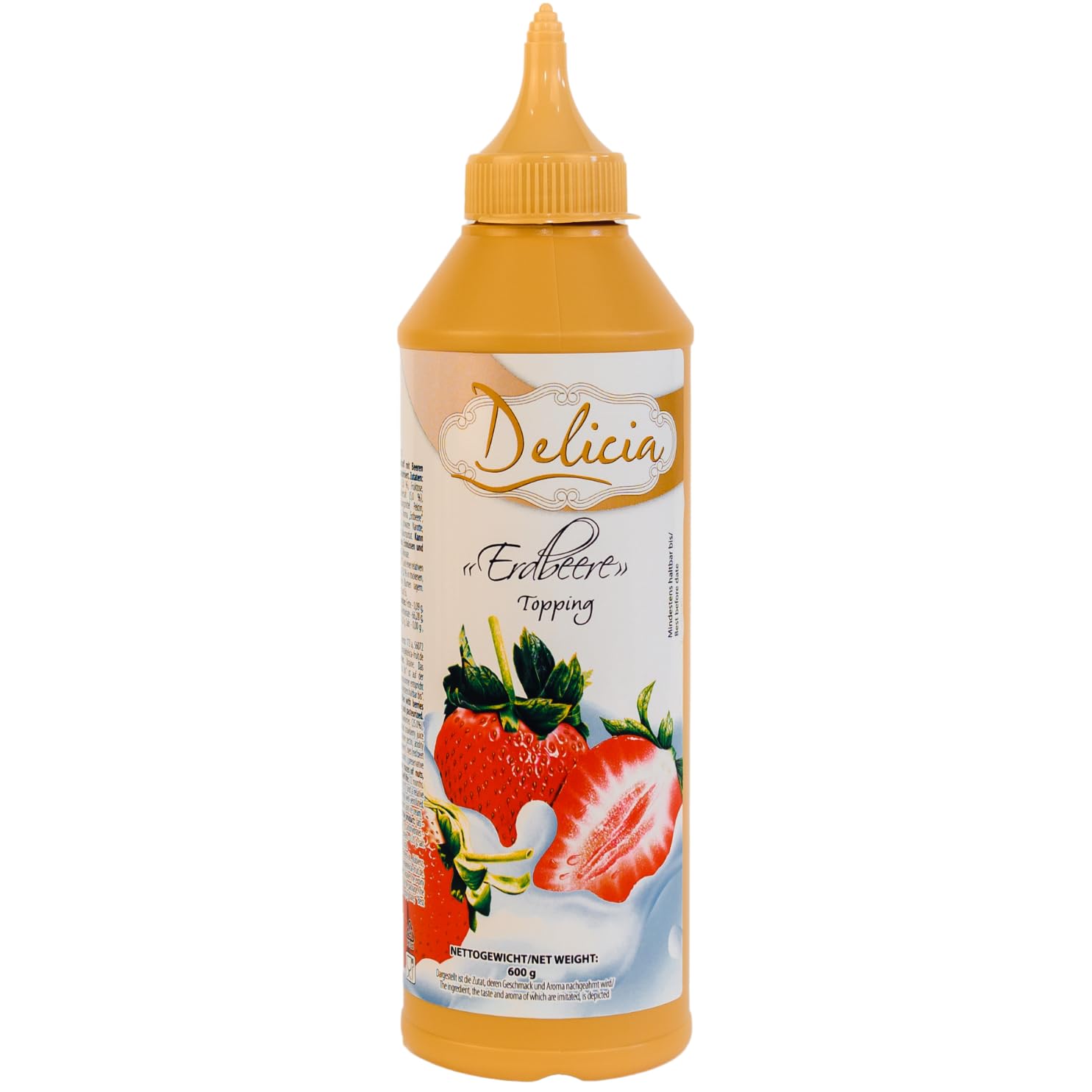 Delicia Erdbeersauce 600g - Erdbeersoße für Eis, Dessertsoße & Eis Topping für Waffeln, Pancakes, Crêpes, Kuchen, Cheesecake, Joghurt und Milchshakes