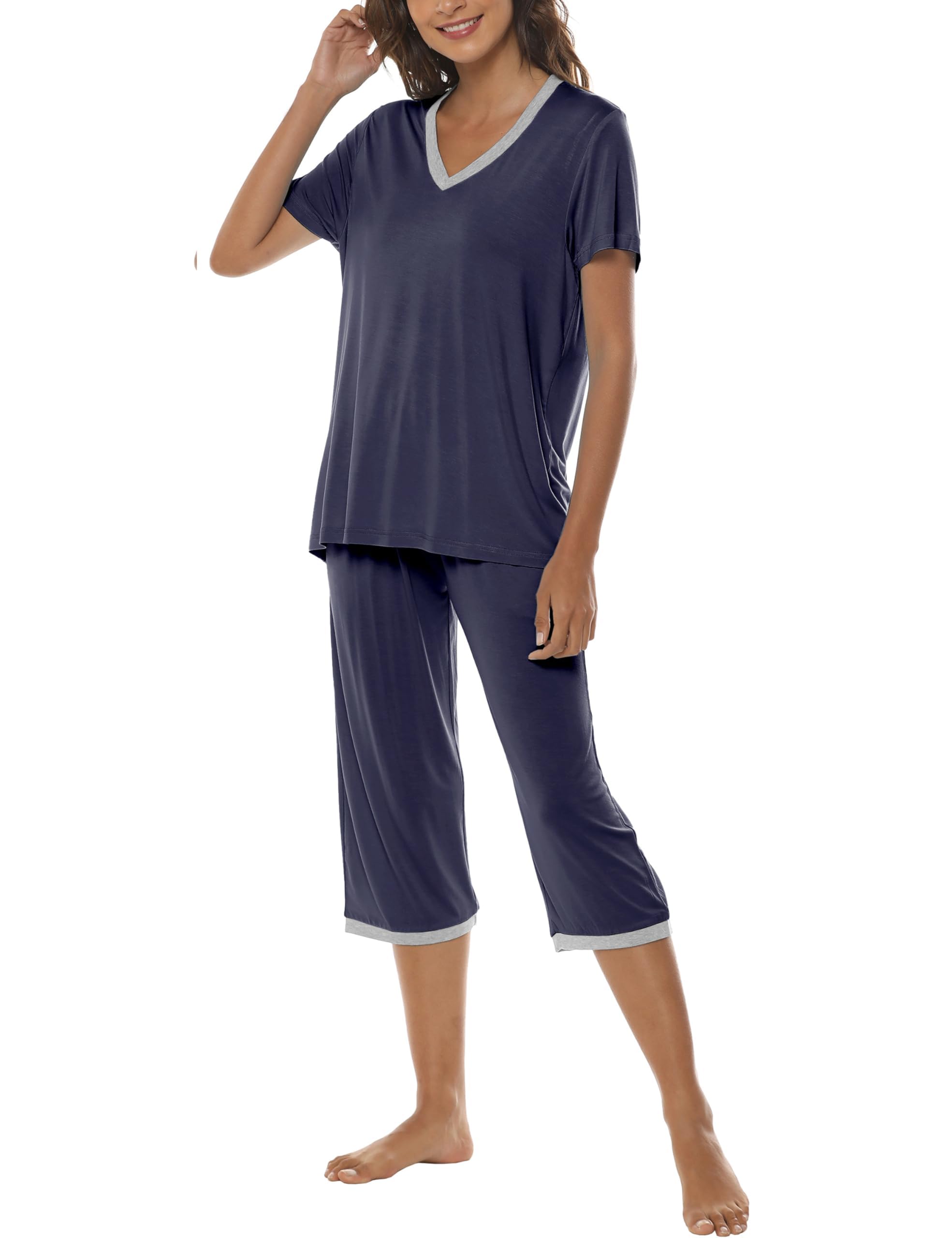 MoFiz Schlafanzug Kurz Damen Hausanzug Pyjama Set Modal Zweiteiler Nachtwäsche fur Sommer