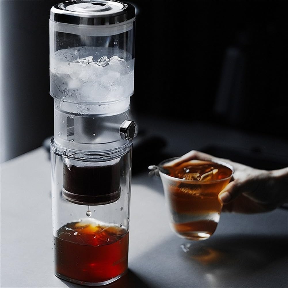 Cafetera Drip Cold Brew con tasa de goteo estable, filtro de alta densidad, material PCTG, ventana transparente para preparar café helado suave, 12.4 pulgadas (transparente)