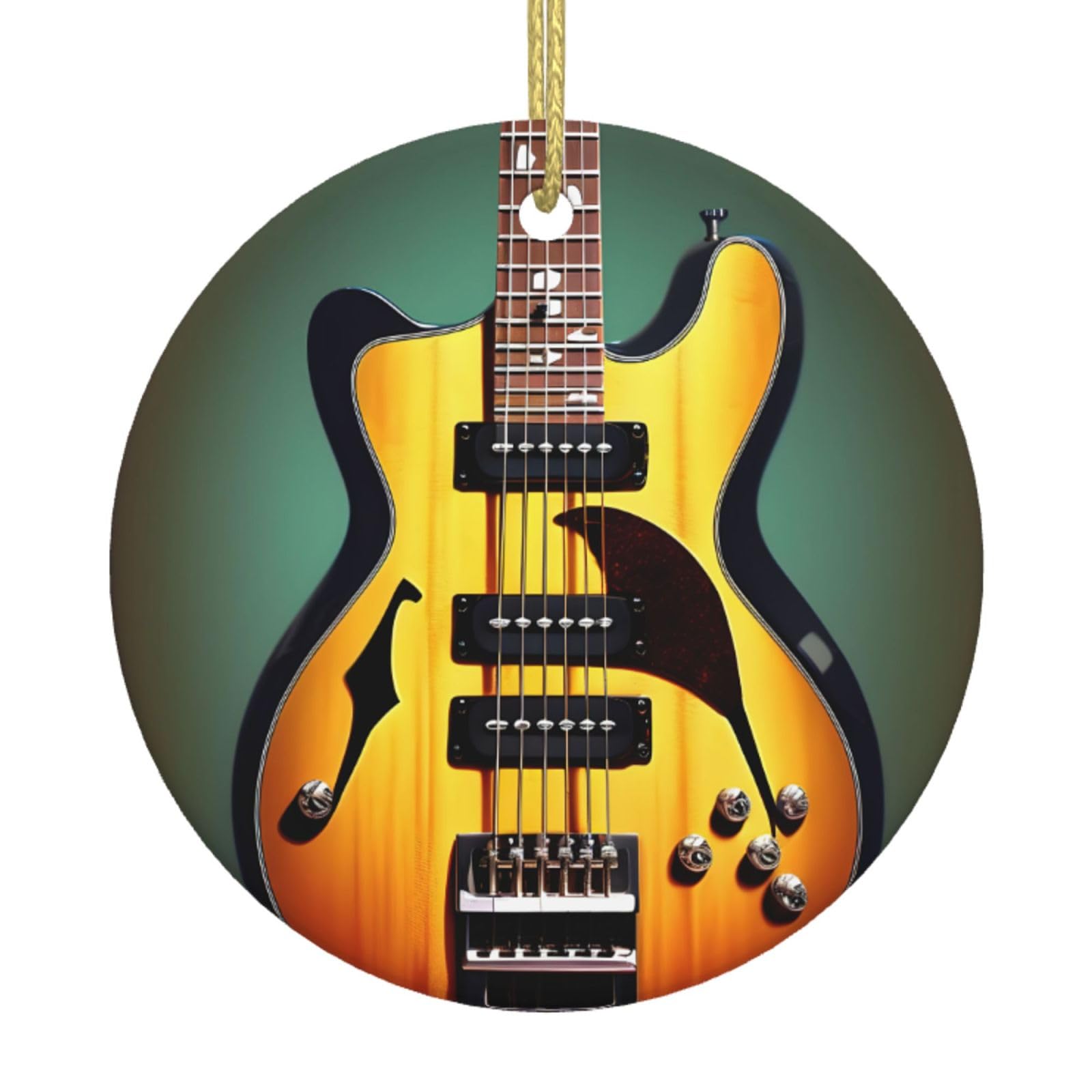 Guitar Bass Music Musical Instruments Print Christmas Ornaments, Ceramic Hanging Ornament, Round Shape Decorations
