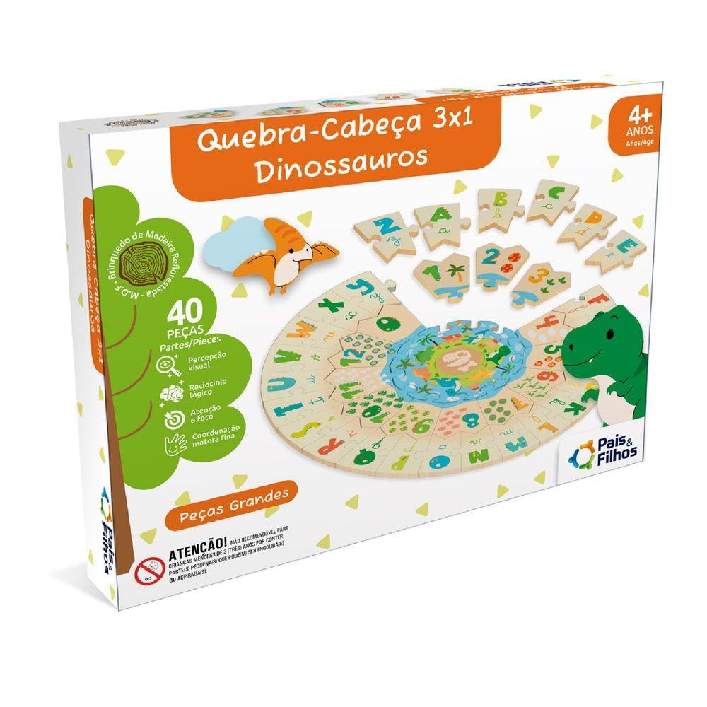Pais & Filhos - Quebra Cabeça, 3x1 Dinossauros, Madeira | Amazon