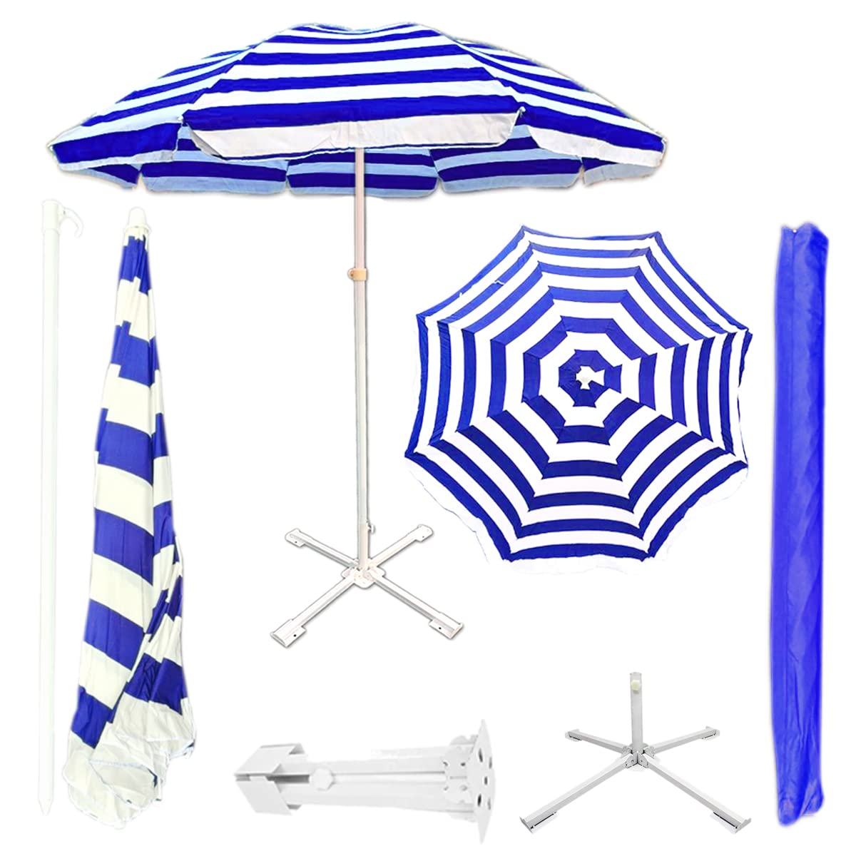 FunSiper Garden Umbrella With Stand 7ft Outdoor Big Size Waterproof/Sun Proof Havey Duty Cloth Patio Garden Outdoor Umbrella with Stand (Blue)
