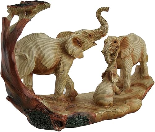 Miniatura 2 de Zeckos Estatua decorativa de aspecto de madera tallada Safari de la familia de elefantes