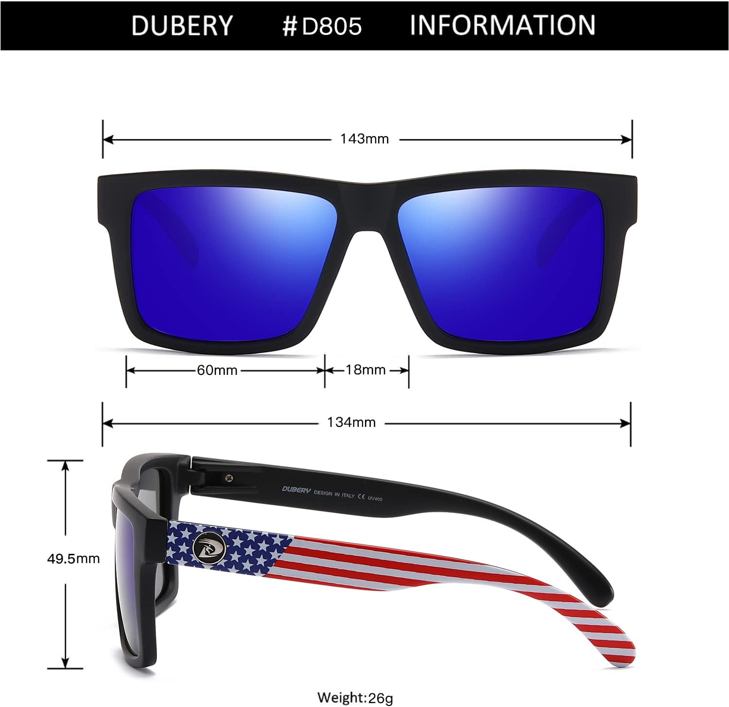 DUBERY Classic Square Polarized Sunglasses for Men/Women UV400 Protection Sun Glasses D805 - Image 4