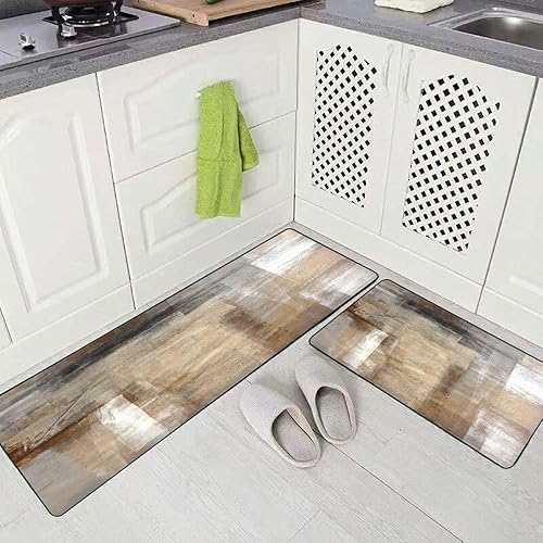 Vista 147 de TOMWISH - Tapetes de cocina para piso, color turquesa, gris, abstracto, pintura artística, 17 x 48 + 17 x 24 pulgadas, juego de alfombras de cocina