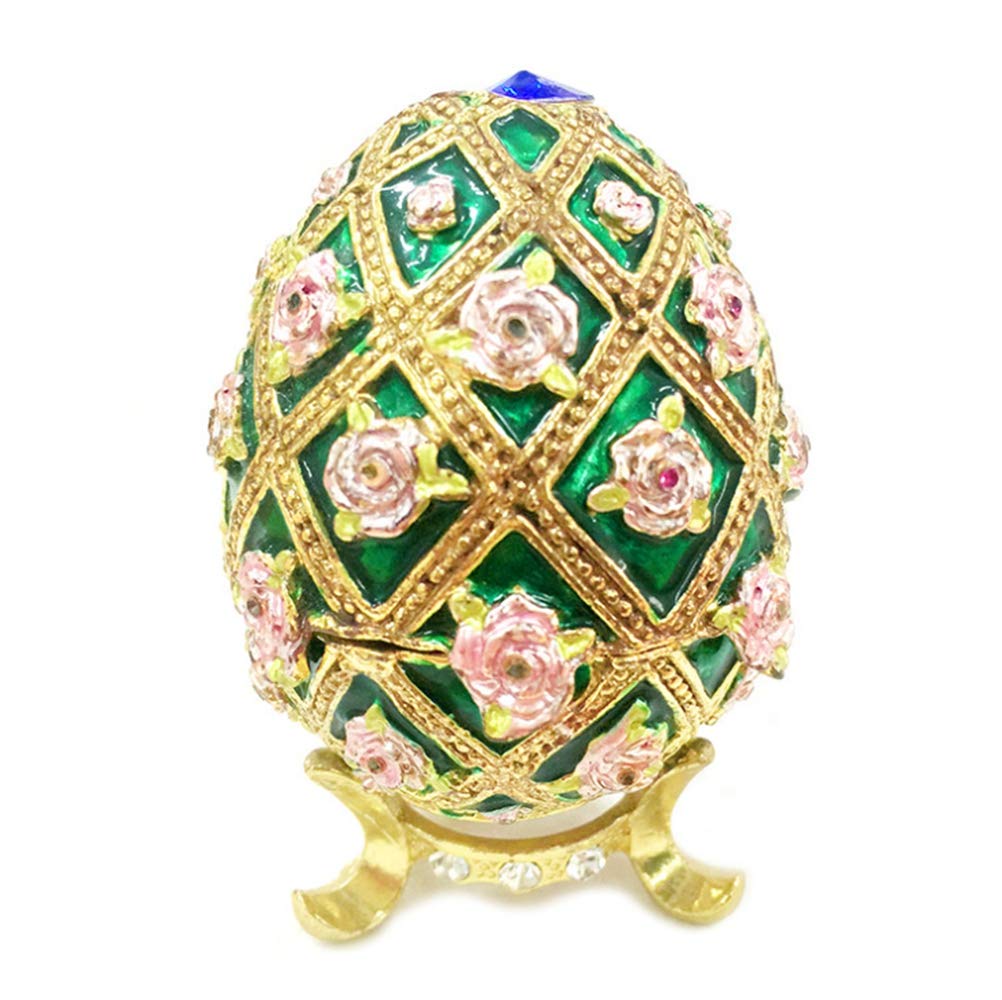 European Jewelry Box, Wedding Gift High-Grade Metal Jewelry Egg Jewelry Box, Home Retro Style Decoration, Hinge Jewelry Box (Green)