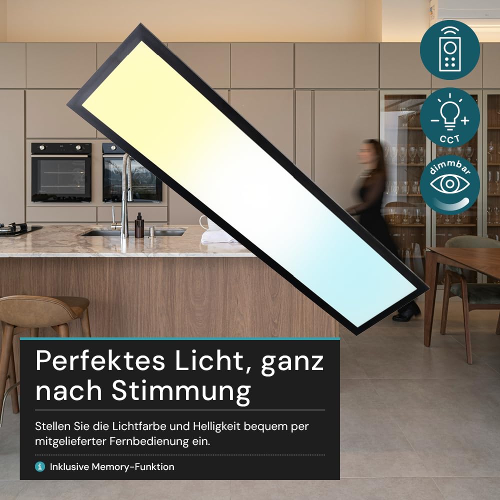 LUXULA 5er Pack LED Panel 80x20cm Schwarz, 40W 4400lm, 3000-6500K dimmbar, Deckenlampe LED mit Fernbedienung, UGR<19 blendfrei, Deckenpanel dimmbar, Deckenleuchte flach, Deckenlampe lang