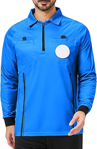 Miniatura 8 de CUTIEHON Camiseta de árbitro de fútbol, camiseta oficial de árbitro de fútbol profesional de manga larga, con un soporte para insignia y bolsillos