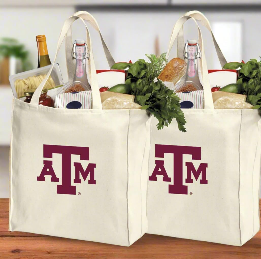 Broad Bay Texas A&M Shopping Bags or Texas A&M Aggies Grocery Bag 2Pc SET NATURAL COTTON