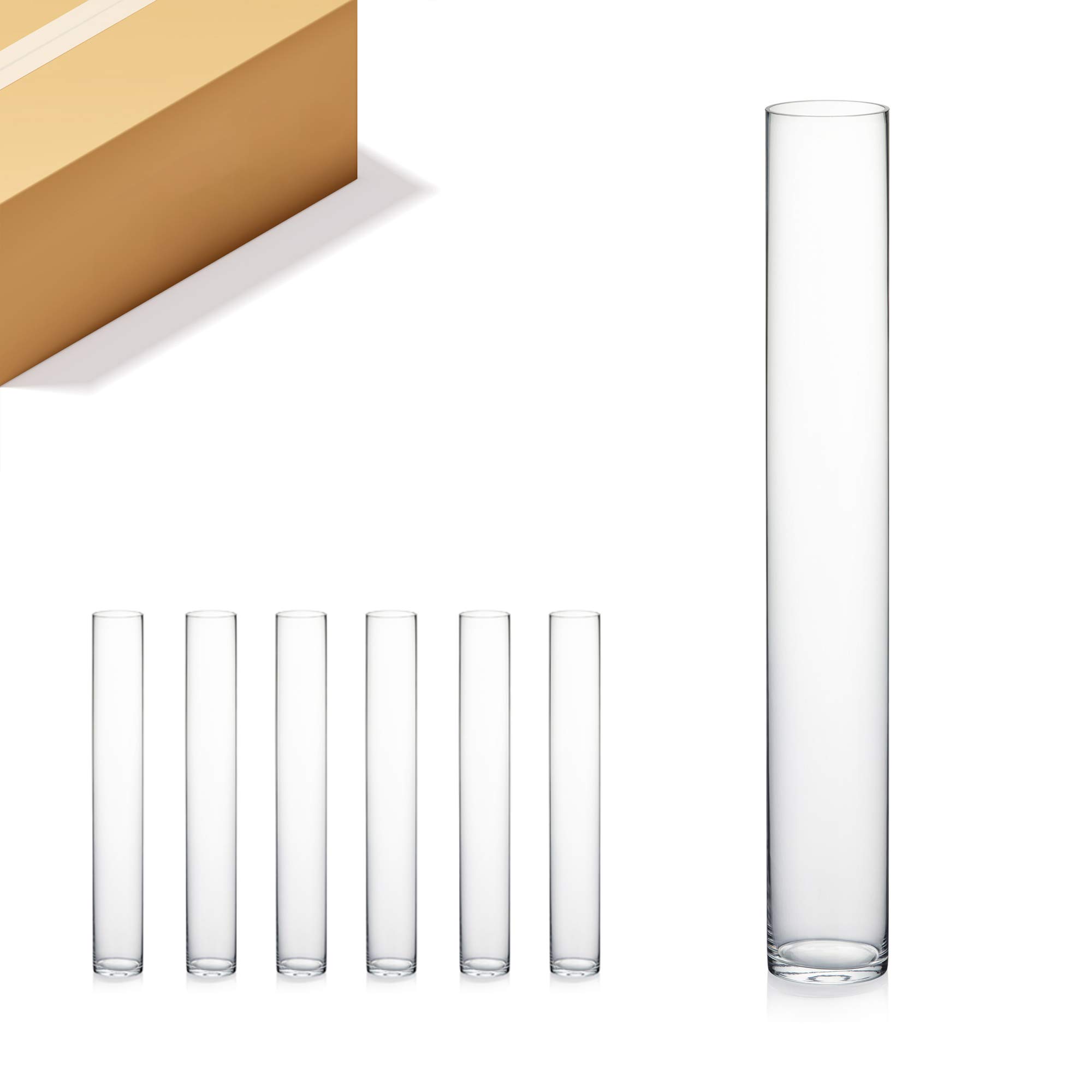 WGVI Quality Thick Weighted Tall Clear Cylinder Glass Vases, 4" W x 28" H, Flower Arrangement Floating Candle Holders Wedding Centerpieces Event