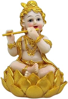 Krishna idol | Resin Krishna Statues For Decoration | 5.2 x 4 Inch | Decoration Item For Office, Car Dashboard, Puja Mandir Temple | Indian God Statues | Jammashtami Decorations