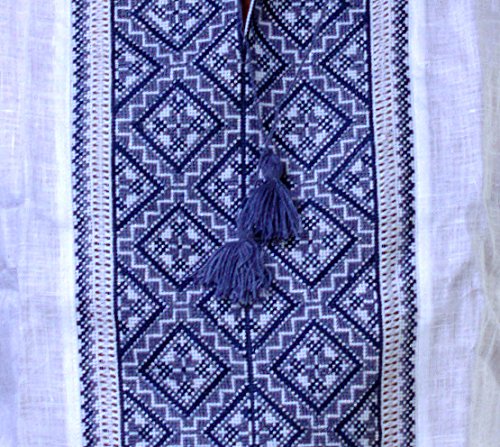 Rushnichok Vyshyvanka Men Shirt Ukraine Handmade White Linen Gray Embroidered Ukrainian Gift4