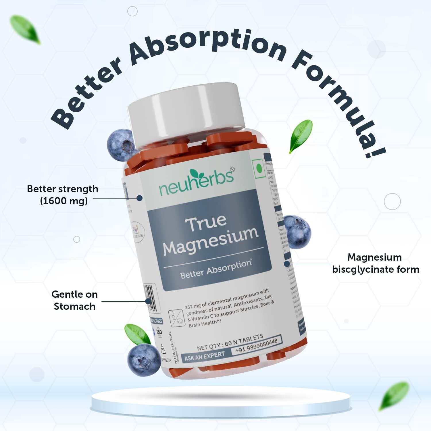 Neuherbs True Magnesium Glycinet Supplement 1600mg- 60 Tablets | Calculated magnesium supplements for men and women with natural antioxidants, zinc and vitamin C to support joint health, supporting joint health Neuherbs True Magnesium Glycinet Supplement 1600mg- 60 Tablets | Calculated magnesium supplements for men and women with natural antioxidants, zinc and vitamin C to support joint health, supporting joint health