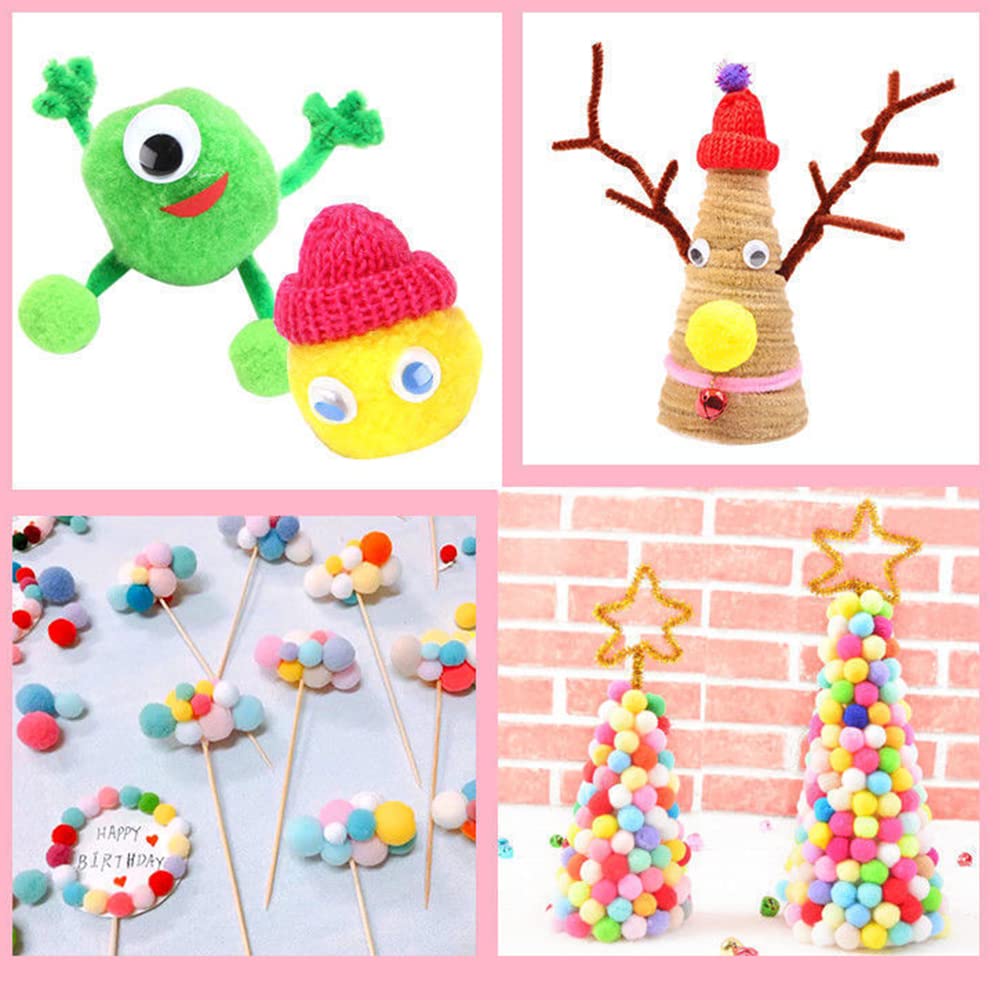 150 PCS Colorful Glitter Pom Poms - 20mm Craft Decor For DIY Projects & Christmas Crafts