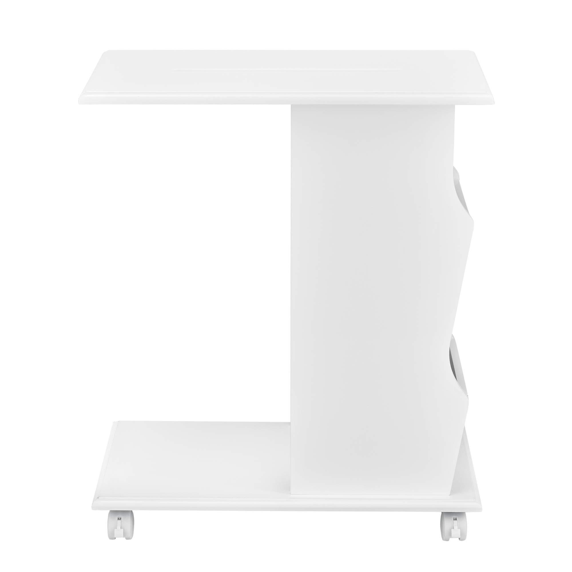 [en.casa] Tavolino Laterale da Divano Mobiletto con Rotelle Ripiani e Porta Riviste Tavolo Basso con Design a C 53 x 30 x 63 cm Bianco