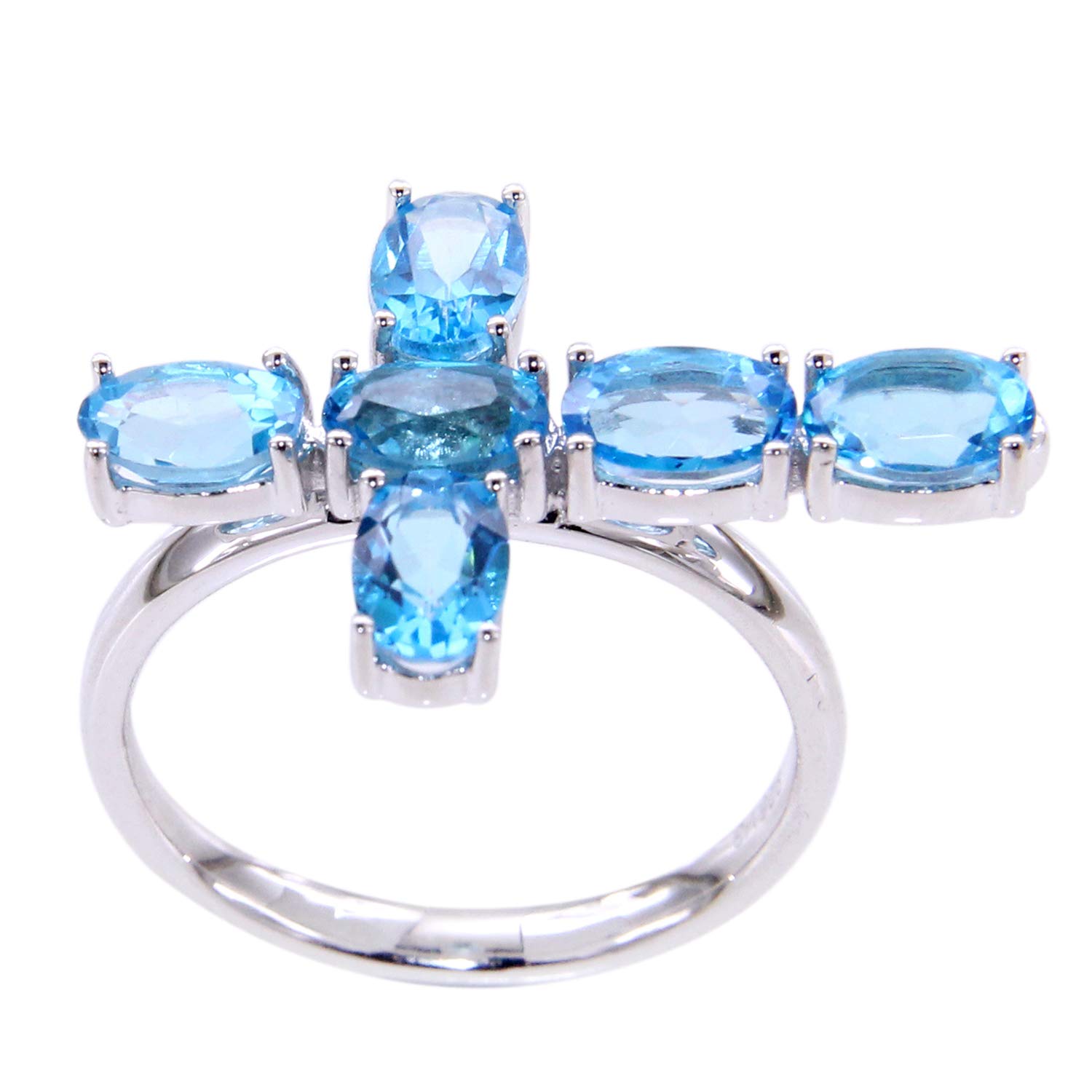 Sterling Silver 3.8ct Azotic Blue Topaz Cross Ring