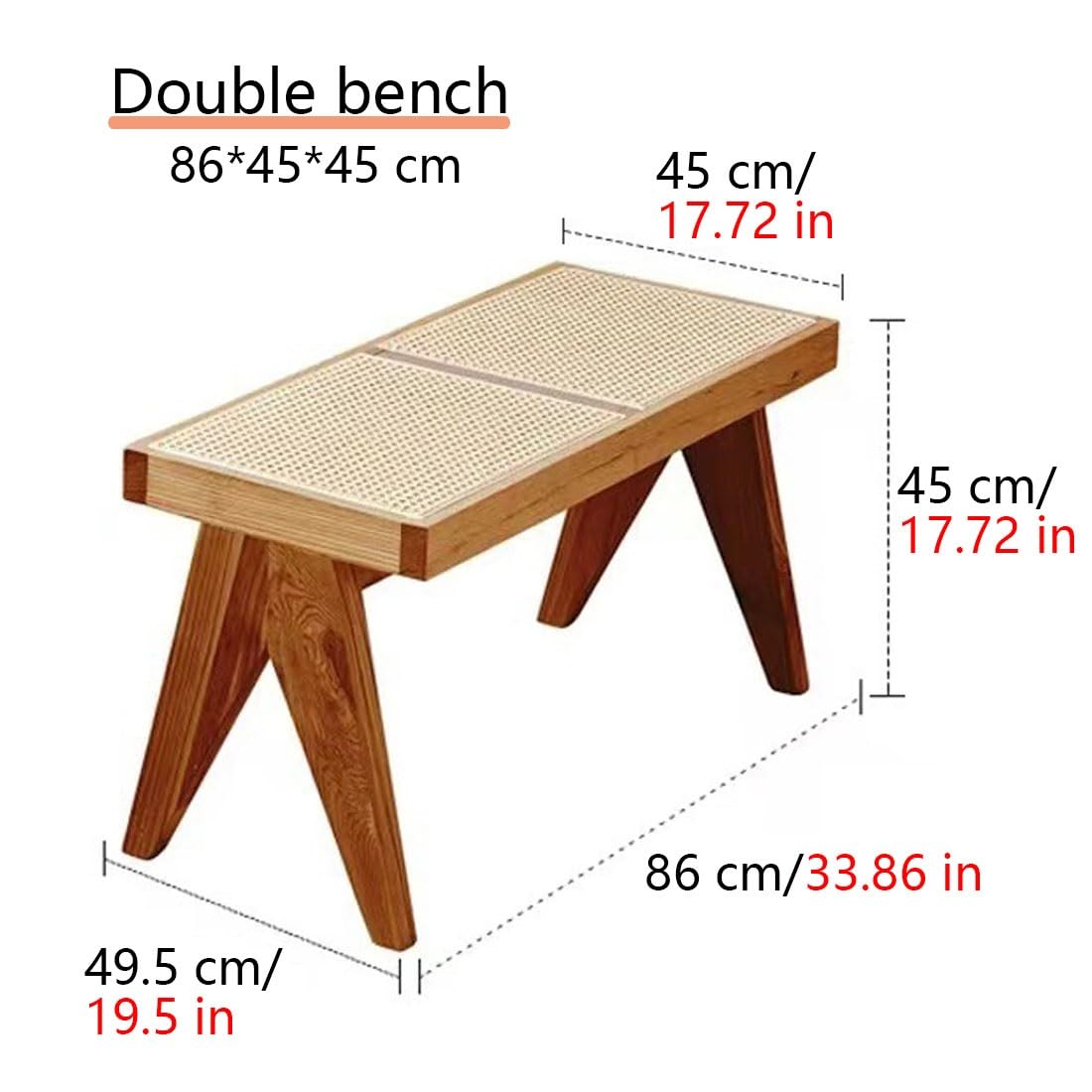 Generico Panca in Legno Massello 40/86/128/138 Cm, Panca Scarpiera da Ingresso Rustica, Sgabello Poggiapiedi da Pranzo con Gambe A V, Piccola Panchina per Soggiorno Corridoio(Walnut,86 cm/33.86 in)