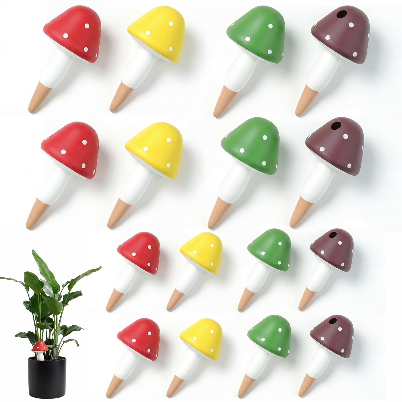 Confezione da 16 globi di irrigazione per piante, in terracotta, a forma di fungo, dispositivi di irrigazione per interni ed esterni, sistema di irrigazione a lento rilascio