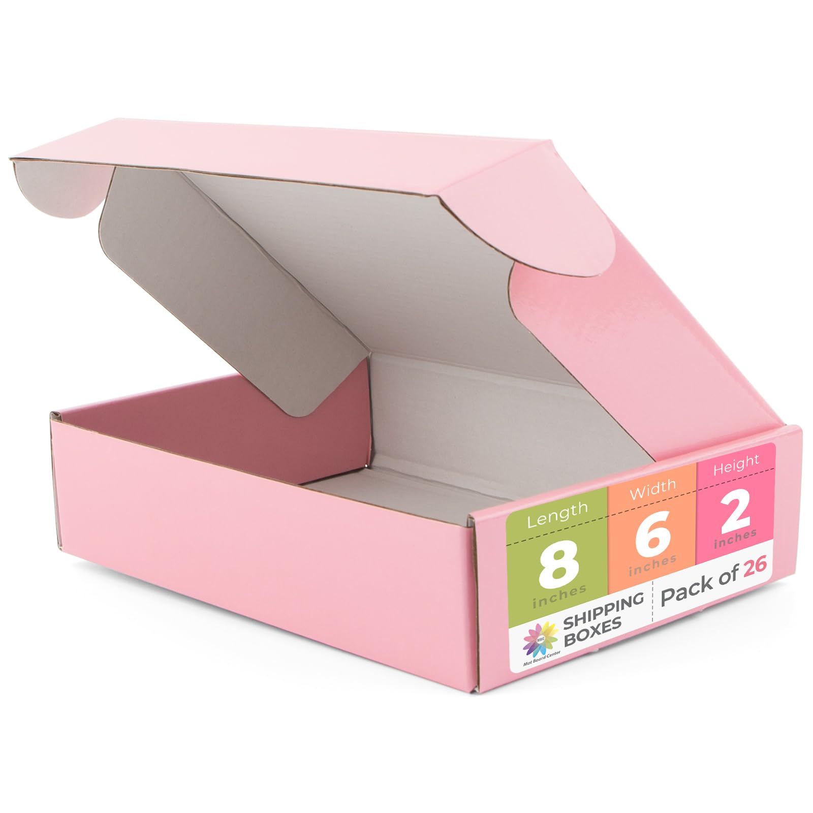 Mat Board Center, Pink Shipping Boxes 8"x6"x2" - 26 Pack Small Cardboard Corrugated Mailer Boxes for Small Business Packaging Mailing Packing Gift