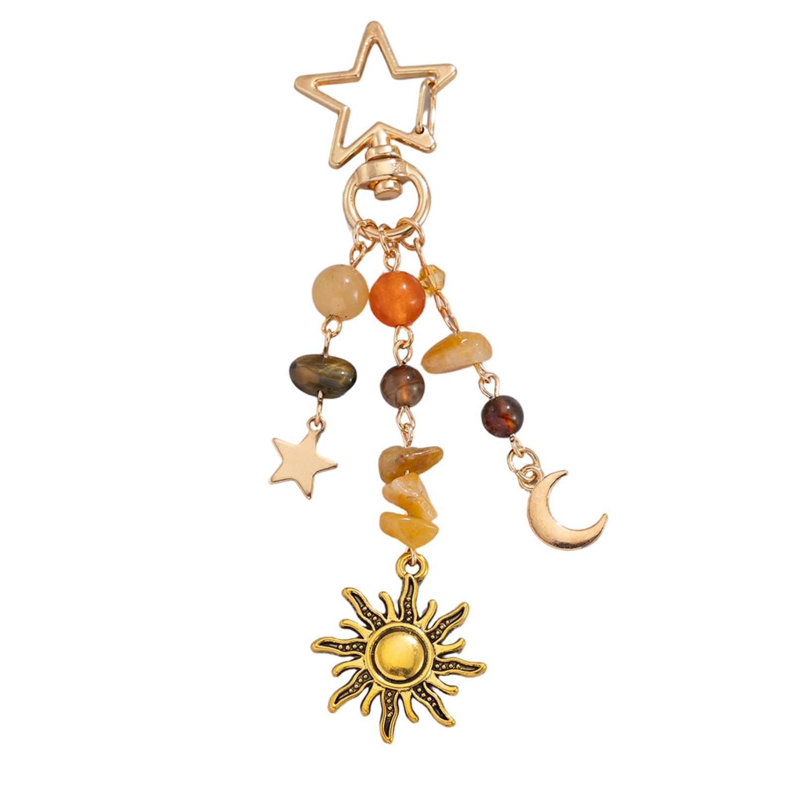 Bag Charms, Cute Keychains for Purses and Handbags, antique gold Moon Star Keychain Accessories with Alloy and Glass Beads, Fashion Jewelry for Young Adults, Gift for Special Occasions-image-1
