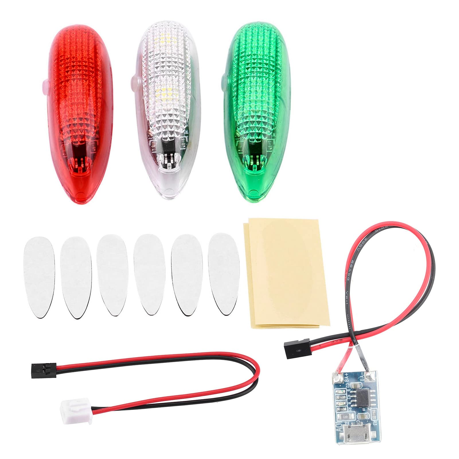 HEEPDD Kit Luci LED per Aereo RC, Luce Stroboscopica per Aereo, Plastica, 3 Pezzi, Luci Lampeggianti Ricaricabili, 3 modalità, visibilità 500 M, per RC, Drone, Elicottero, Volo Notturno
