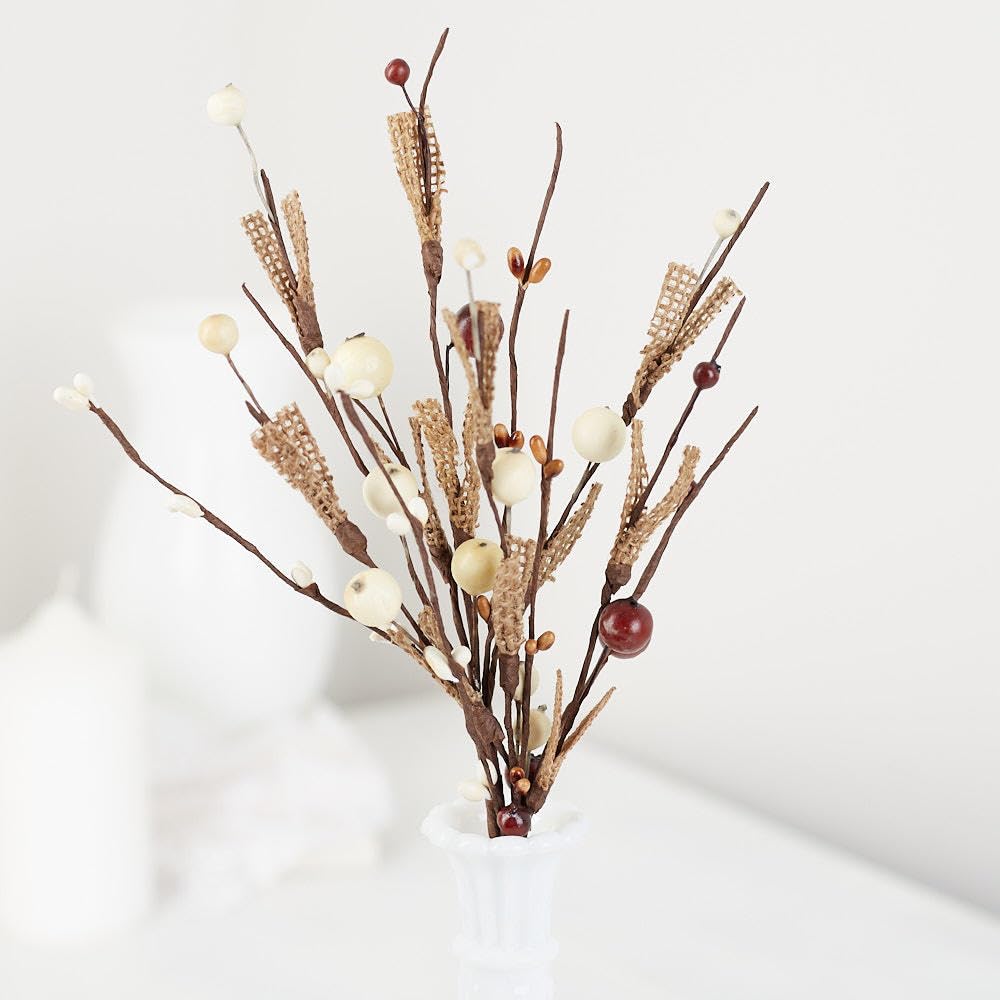 Factory Direct Craft Artificial Burlap Caramel, Cream and Mocha Chocolate Pip Berry Sprays – Pack of 6 Fall Berry Farmhouse Home Decor for Centerpiece Decorations (Size: 12
