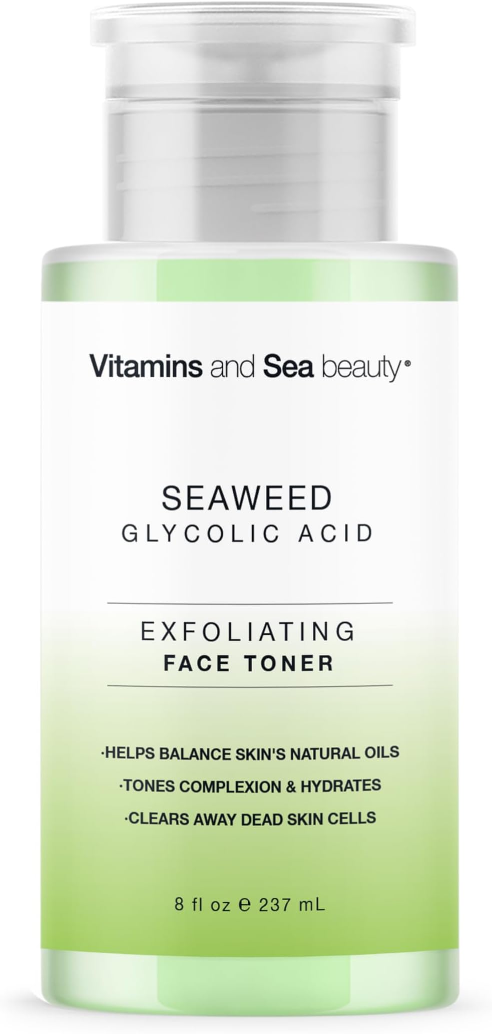 Exfoliating Face Toner with Seaweed & Glycolic Acid – Tones, Hydrates & Clears Dead Skin Cells – Oil Balancing Toner for All Skin Types – Vegan, Paraben-Free, Cruelty-Free – 8 fl oz