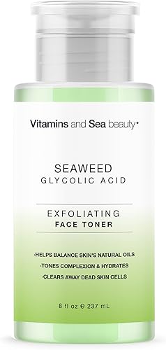 Tónico facial exfoliante con algas marinas y ácido glicólico, tonifica, hidrata y limpia las células muertas de la piel, tónico equilibrante de