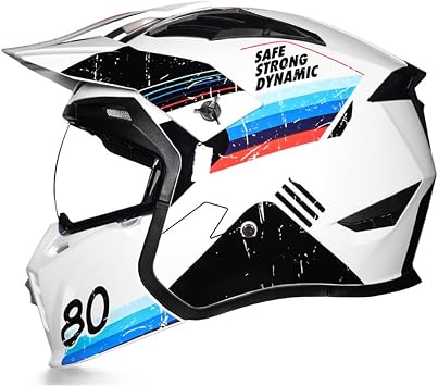 Full Face Motorcycle Helmet, DOT Approved, ABS Shell, Convertible Off-Road & Street Design with Dual Visor, Racing Stripe Graphic Finish, for Men and Women