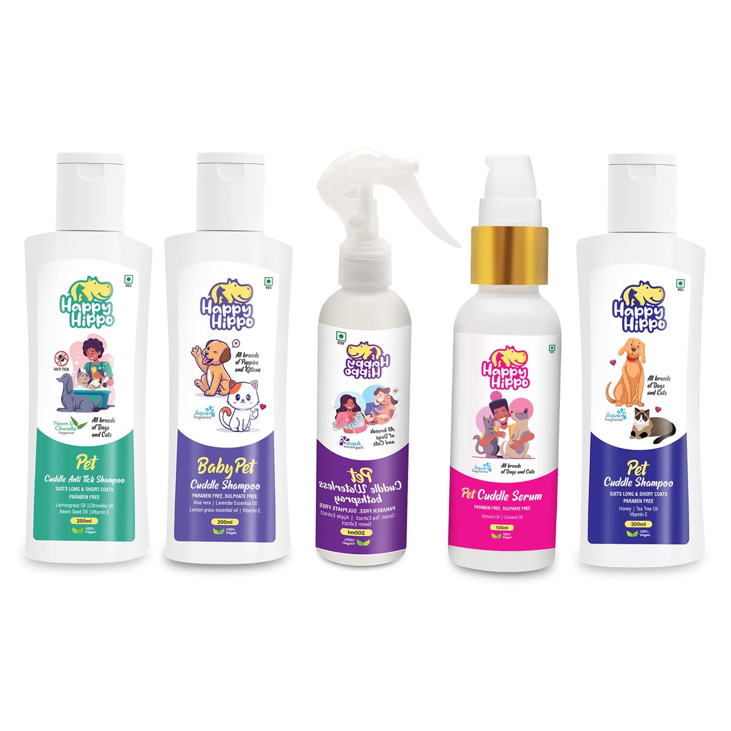 Happy Hippo Pet Care Kit Pet Serum, Anti Tick, Shampoo, Waterless Bath Spray & Baby Pet Shampoo for All Breeds of Dogs & Cats | Miniature Dog & Puppy Groom Box | 5-in-1 Coats Grooming Kit (900ml) (B0BWNBZD81) Amazon Price History, Amazon Price Tracker