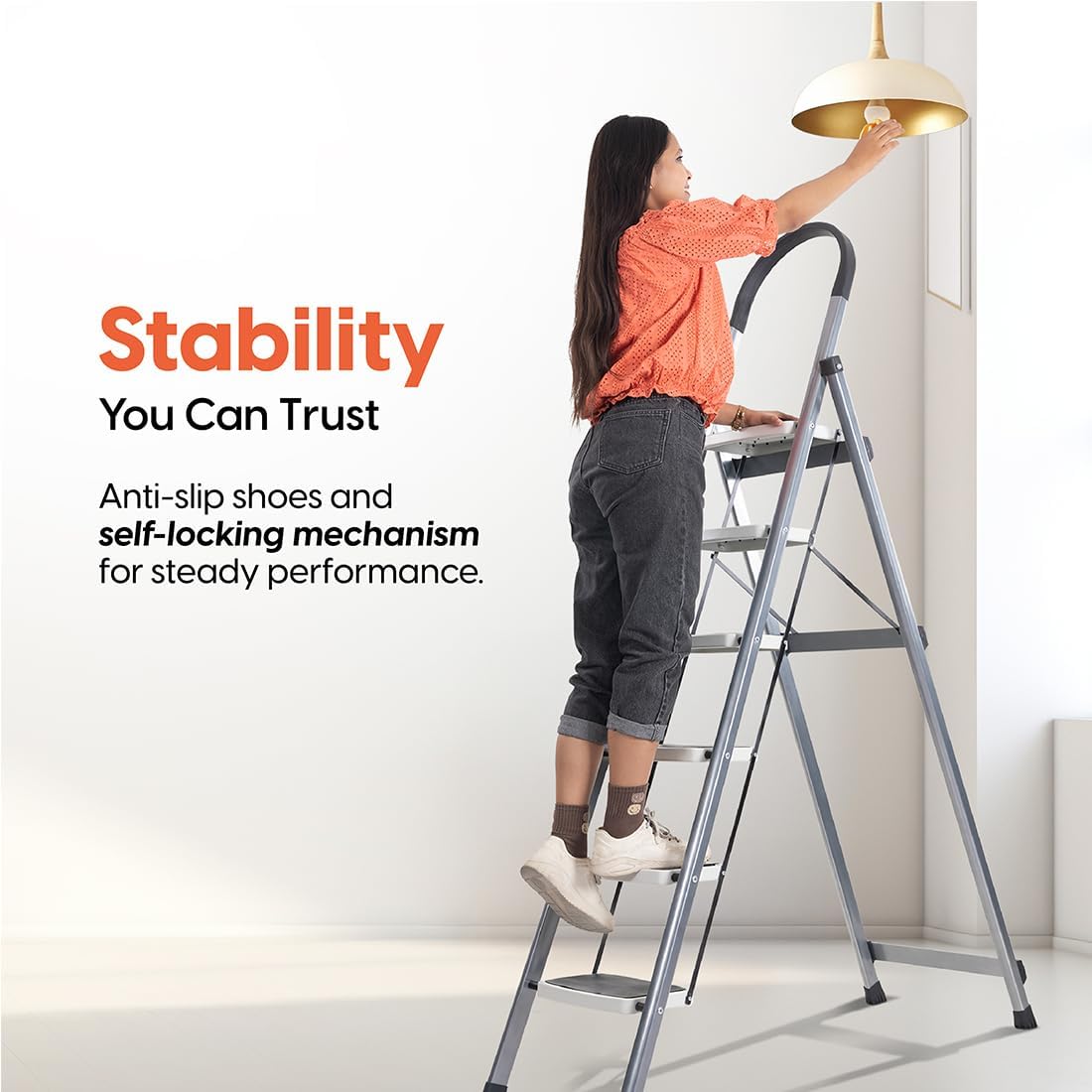 HOUZA Steel Ladder - 6 Steps, Foldable & Secure -7