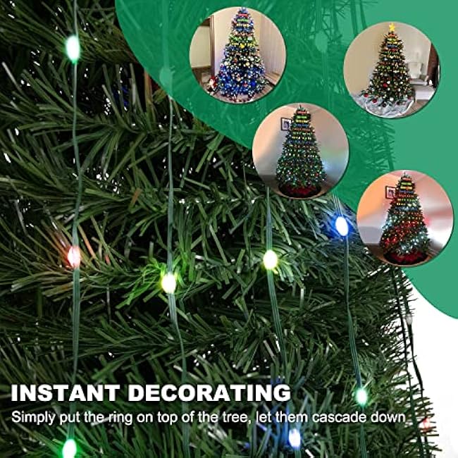 Christmas Tree String Lights Decorations with Ring Smart APP, 160 LED Waterfall Lights IP65 Waterproof Multi-Modes with Remote Color Changing Lights for Wedding Yard Party Home Holiday