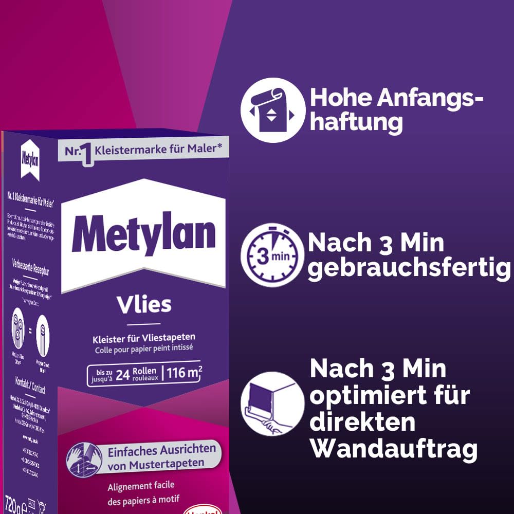 Metylan MPV08 Colle non-tissée pour tous les papiers peints intissés 720 g