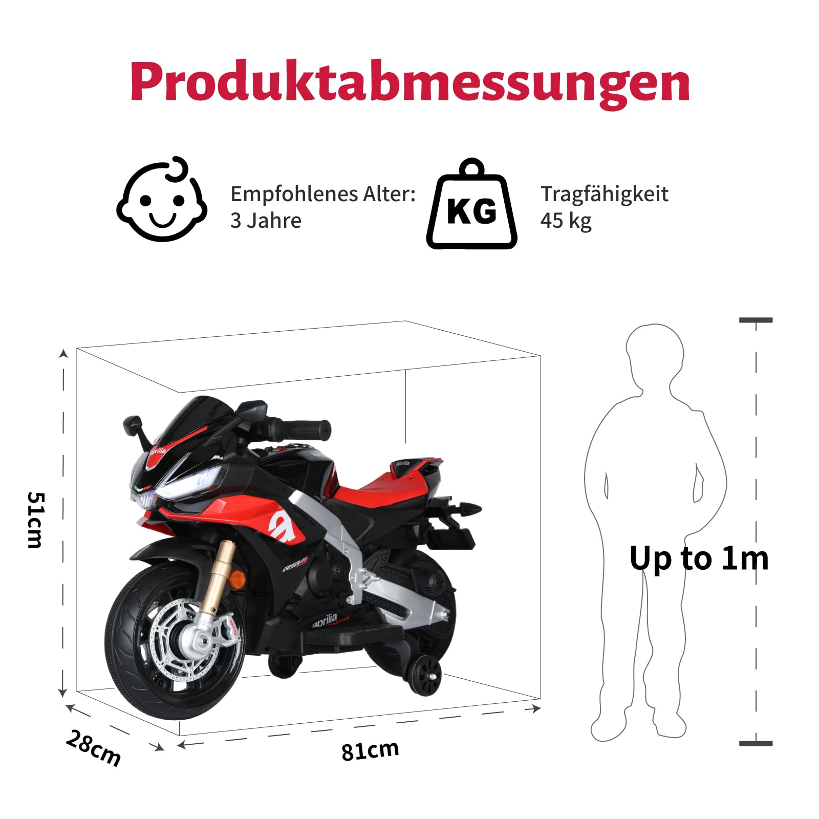 TCARAIWEN ​​12V Elektro-Motorrad für Kinder, Batteriebetriebenes Kinder-Moped, Elektrisches Motorrad ab 3 Jahren, Schwarz