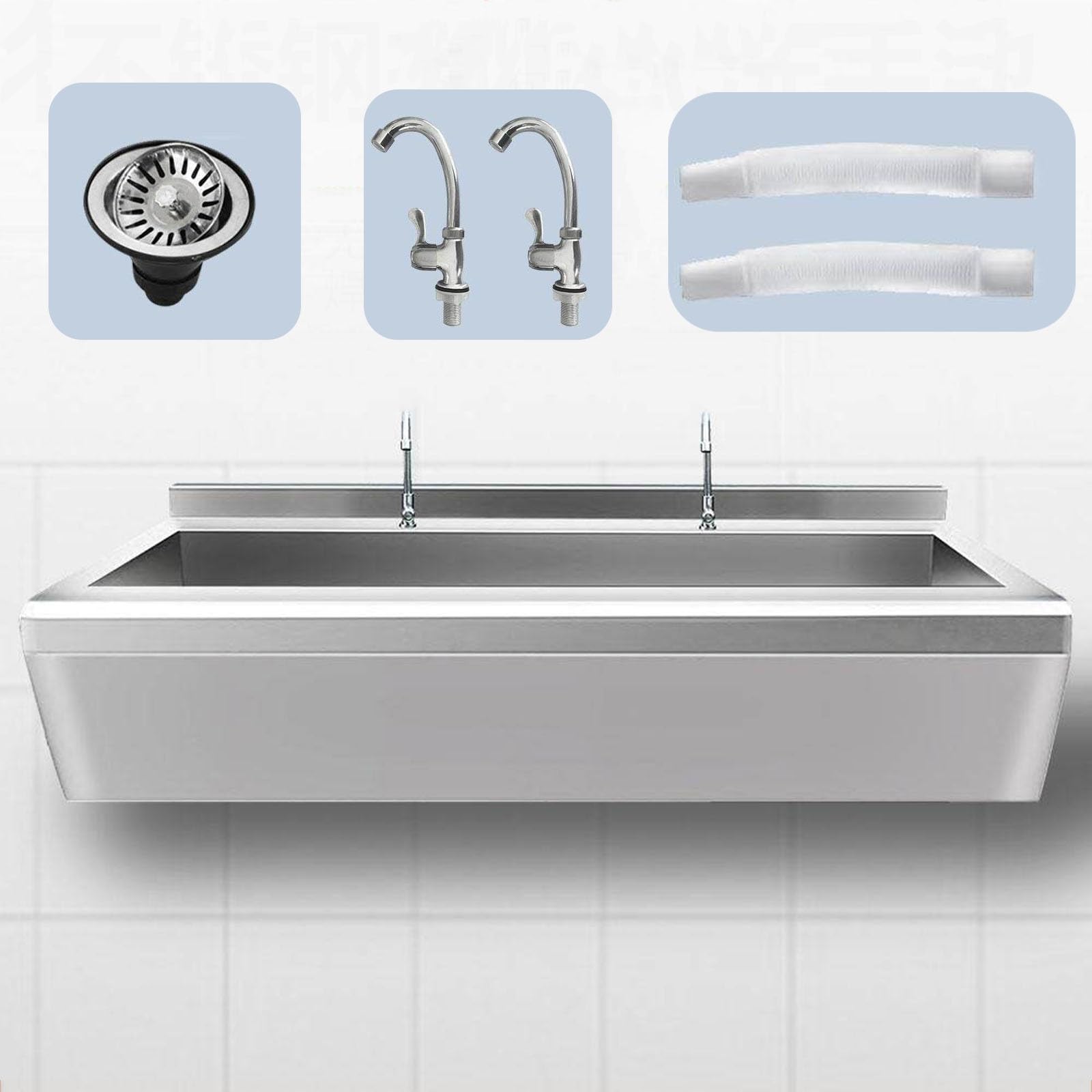 L100/120/150CM, Lavello a Parete, Lavabo in Acciaio Inossidabile, Design Grande a Una Vasca, Salvaspazio, Adatto for Lavare Le Stoviglie E Lavare Le Verdure Nelle Scuole E Nelle Mense(L100XW40XH18CM)