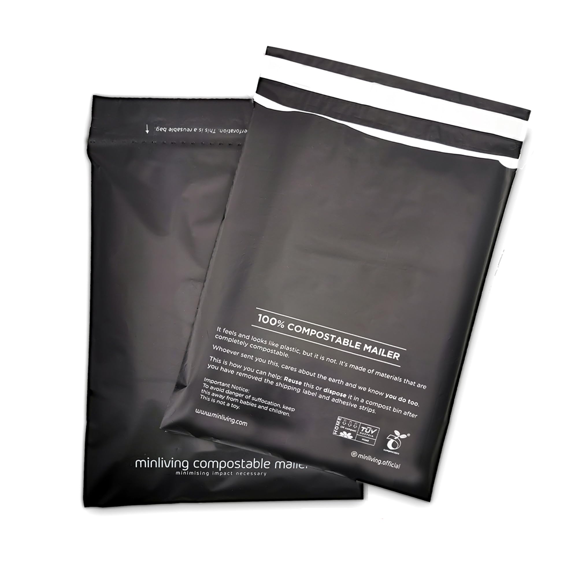 Minliving 100% Compostable Biodegradable Mailers | Reusable Poly Bags | Zero-Waste Double-Seal Extra Thick | Shipping Envelopes Pouches | Certified