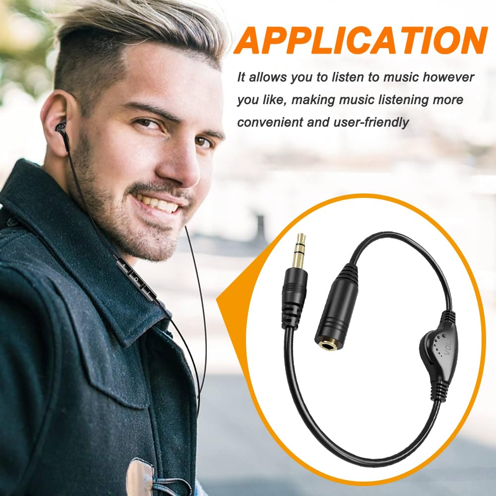 Przedłużacz słuchawek 3,5 mm, TRS męski na żeński, adapter wtykowy stereo z regulacją głośności do tabletów, MP3, z kablem audio typu C na 3,5 mm (2 sztuki)