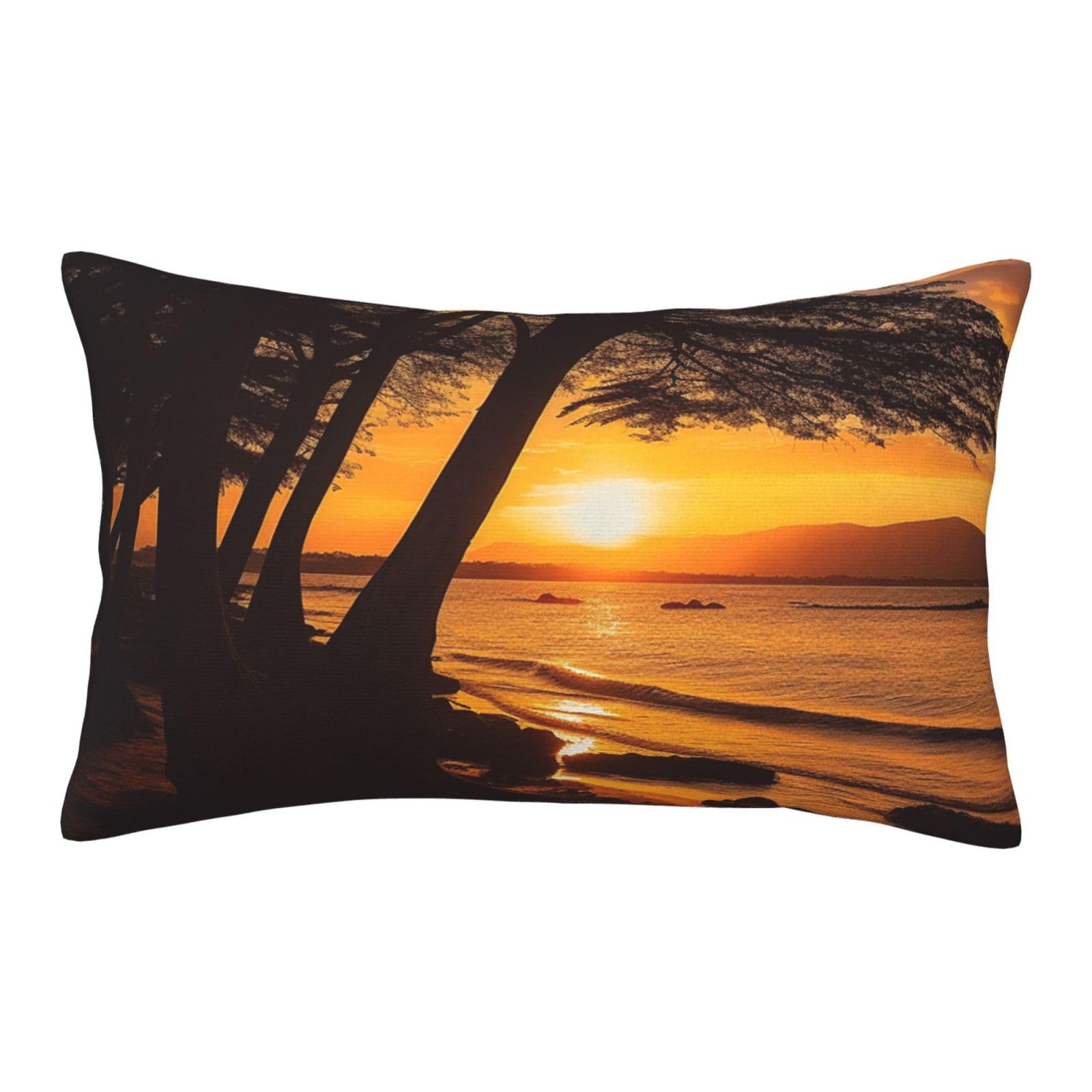 Velvet Pillowcases 14"x20" Ultra Soft Breathable Pillow Cases, Luxury Fuzzy Throw Pillow Covers with Zipper, Seashore Trees Sunset Pillow Shams All Seasons Decorative Cushion Cases for Couch