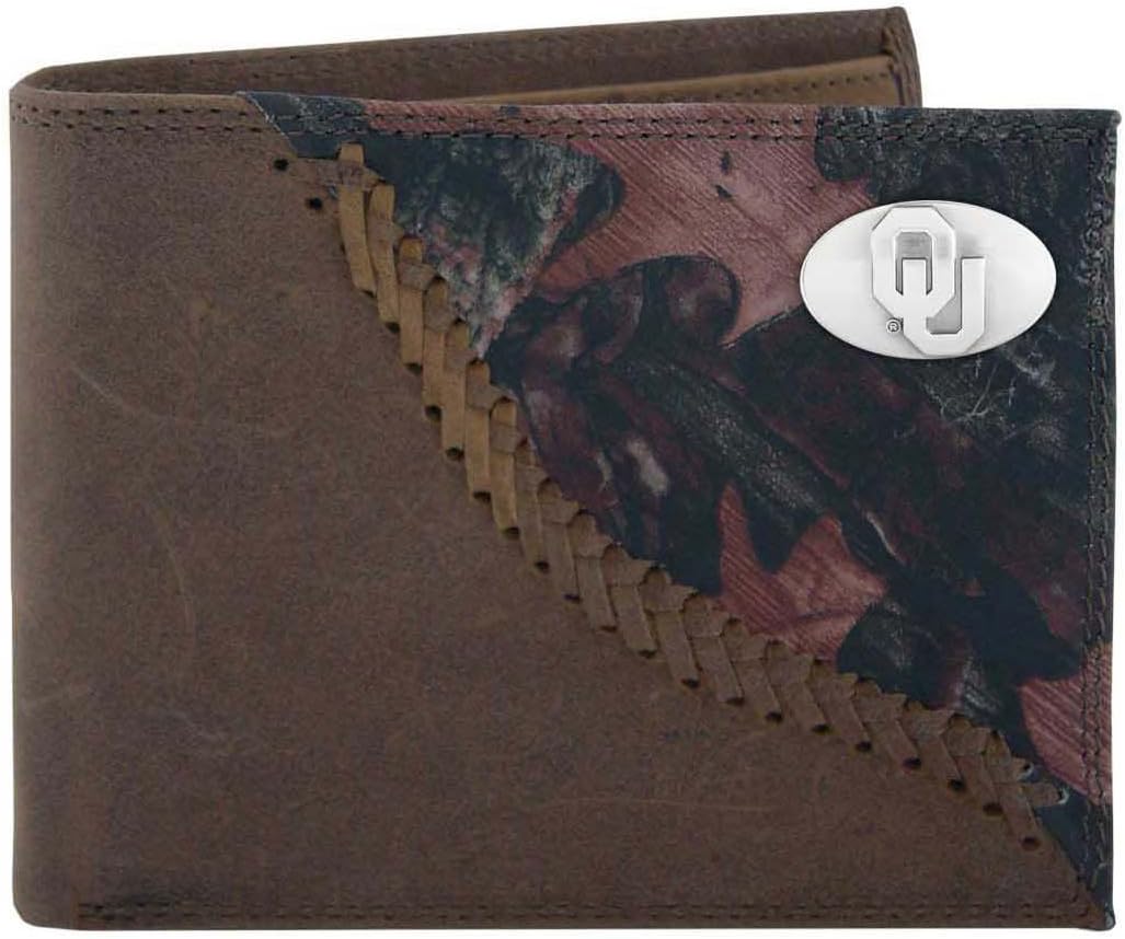 NCAA Oklahoma Sooners Camouflage Leather Bifold Concho Wallet, One Size