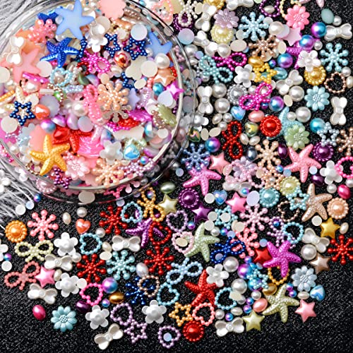 editTime 900pcs 4-20mm Random Mixed Styles Crafts Material Embellishments Kit Resins Flatback Rhinestones Pearls Round Beads Charms for Crafts Mixed Styles Loose Gems DIY