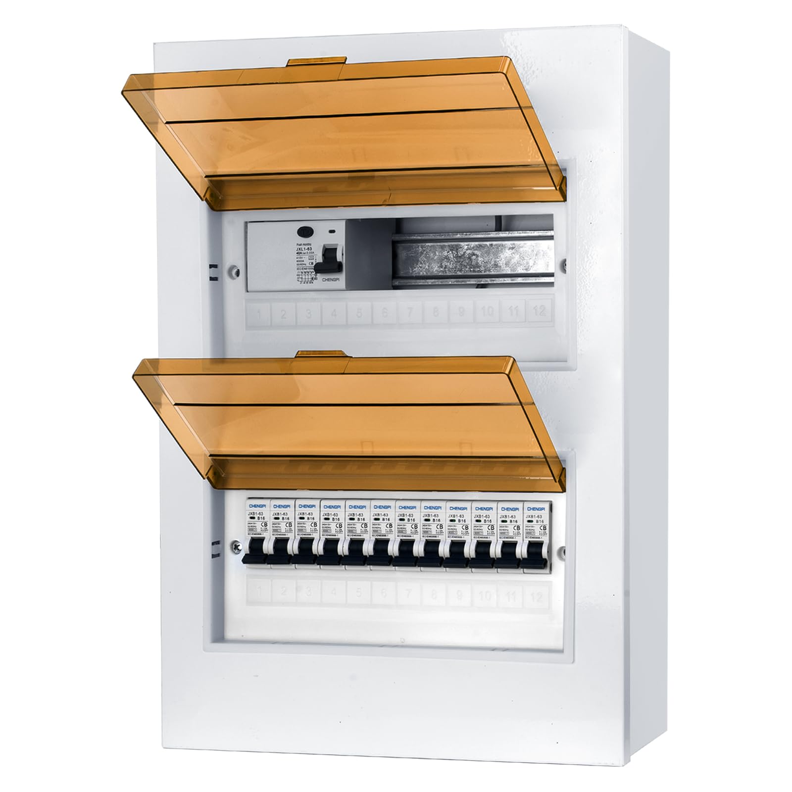 Verteilerkasten mit 4P FI Leistungsschalter Typ A 40A 30mA FI RCCB und 12 x AC 1P B16 Sicherungen,Stromschienen Können für die Verdrahtung Verwendet Werden-24-Module
