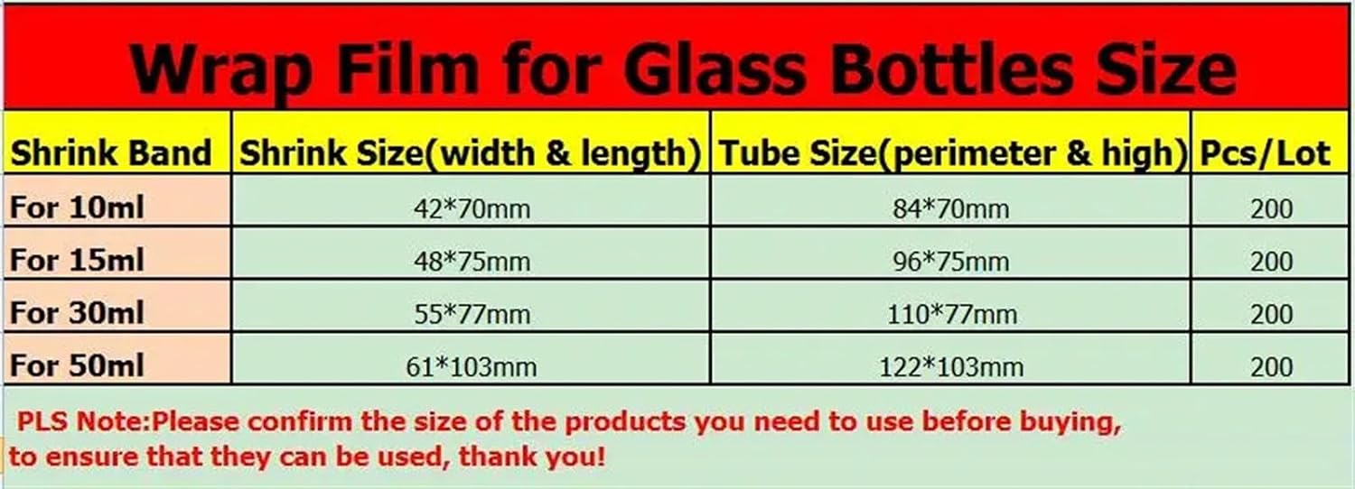 200Pcs Shrink Wrap Film for Glass Bottles 10ml 15ml 30ml 50ml, Clear PVC Heat Shrink Wrap Bands (Color : for 10ml Bottle)