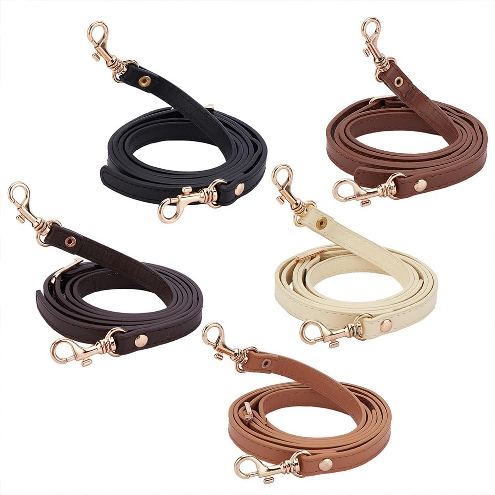 PH PandaHall5 Colors Adjustable Leather Replacement Strap Handles Purses Straps Shoulder Bag Crossbody Handbag Strap with Golden Swivel Lobster Buckles for Handbag Craft, 43~50 Inch