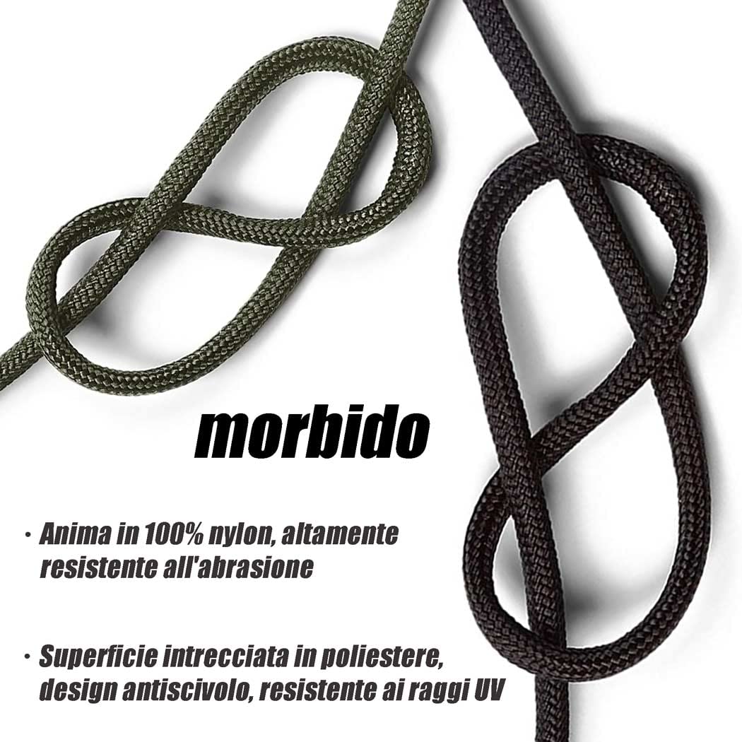 Corda Nylon 30M,10mm x 15M,confezione da 2, Fune con Moschettone,Nero