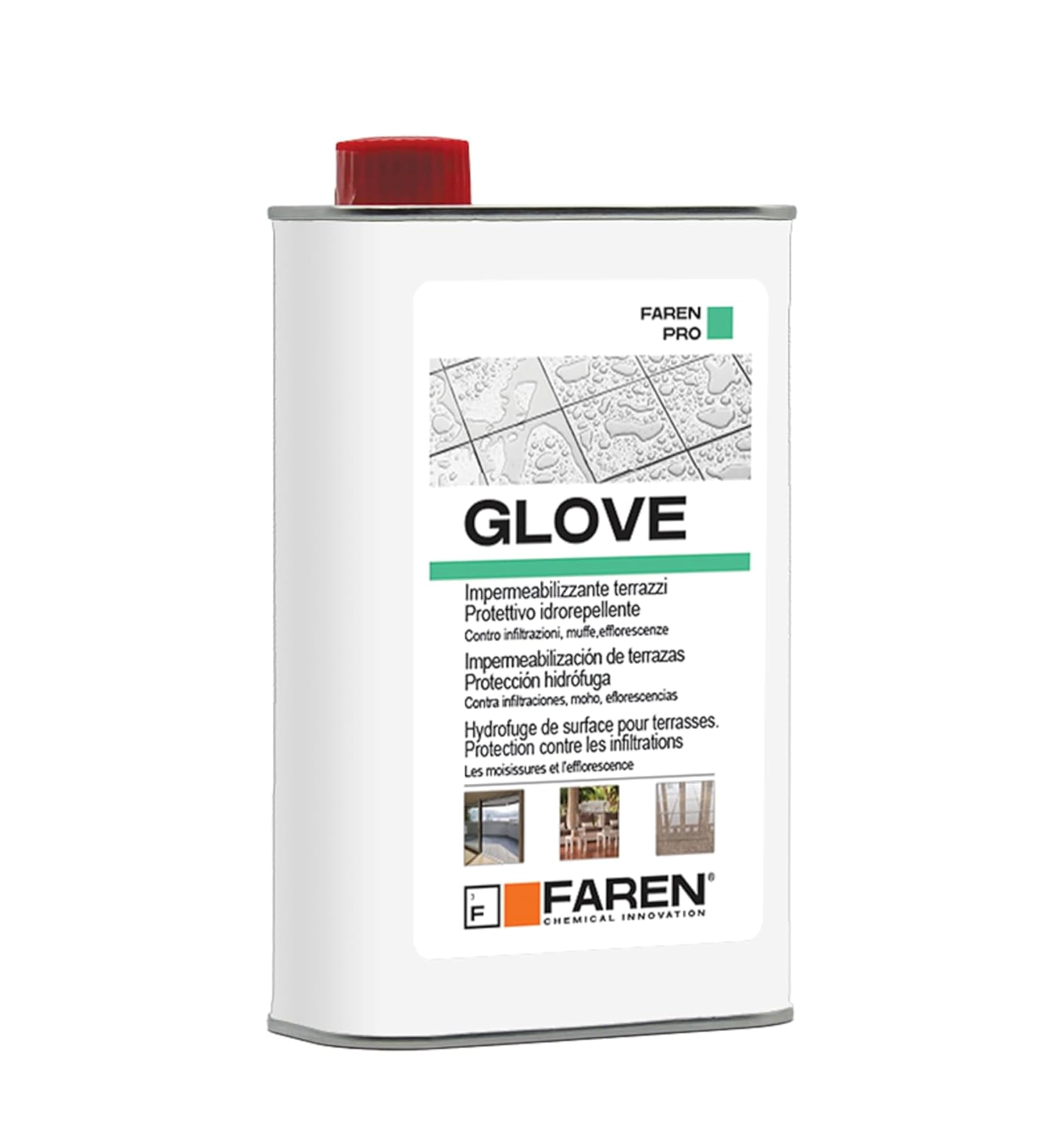 Faren GLOVE, Idrorepellente Impermeabilizzante per Terrazzi,Protegge da infiltrazioni,muffe ed efflorescenze, 5lt